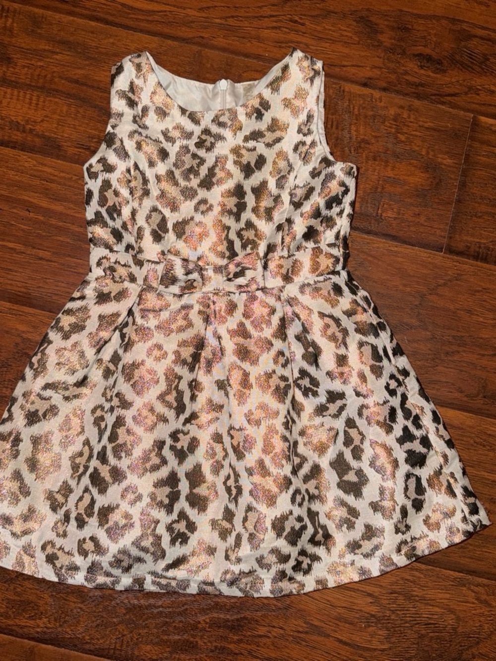Cherokee Metallic Leopard Print Party Dress - Cream, Brown, Rose